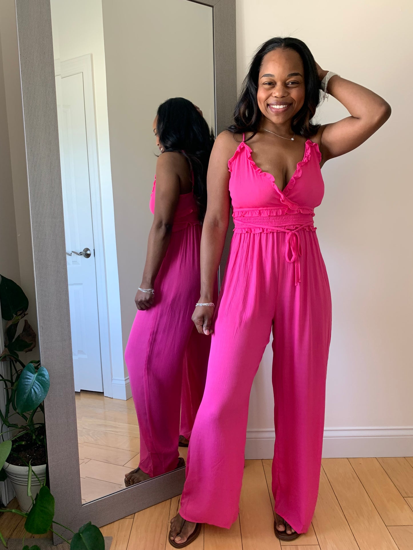 Serena Wrap Jumpsuit - Hot Pink