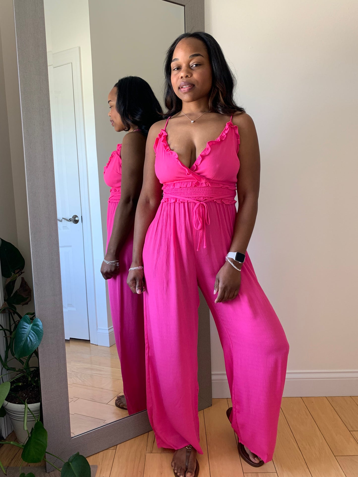 Serena Wrap Jumpsuit - Hot Pink