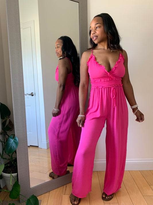 Serena Wrap Jumpsuit - Hot Pink