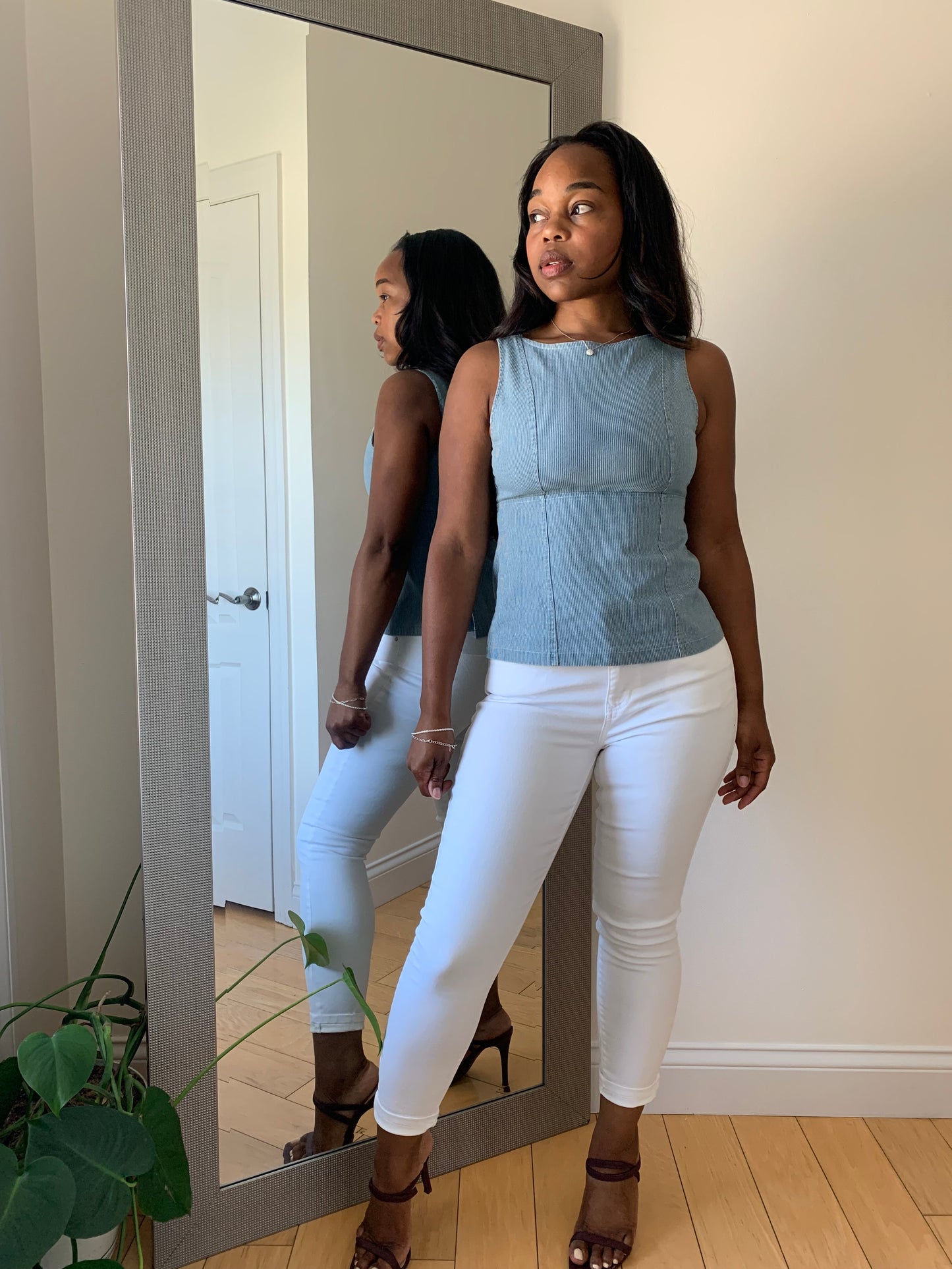 The Noelle Tank – Stripe Denim