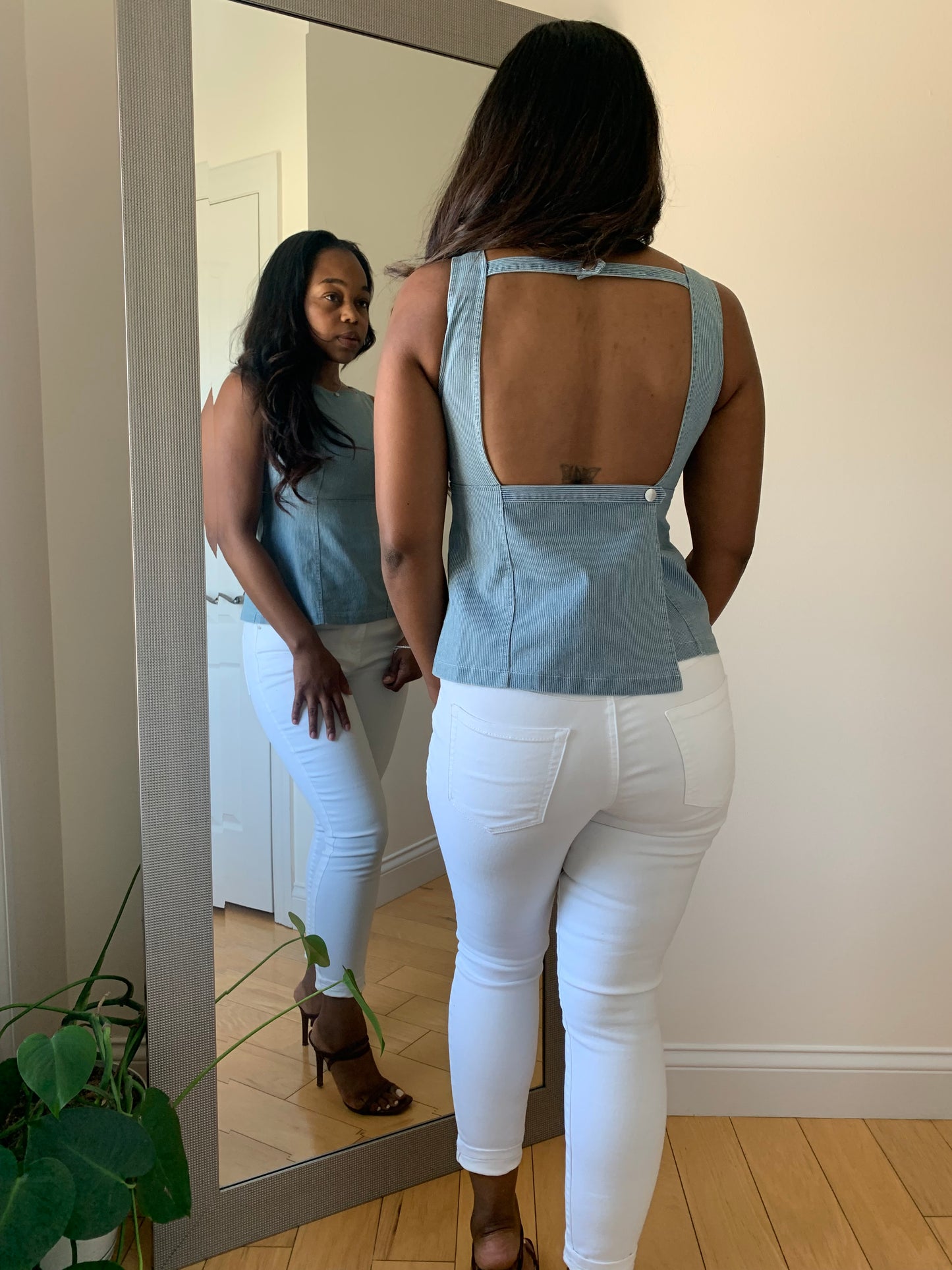 The Noelle Tank – Stripe Denim