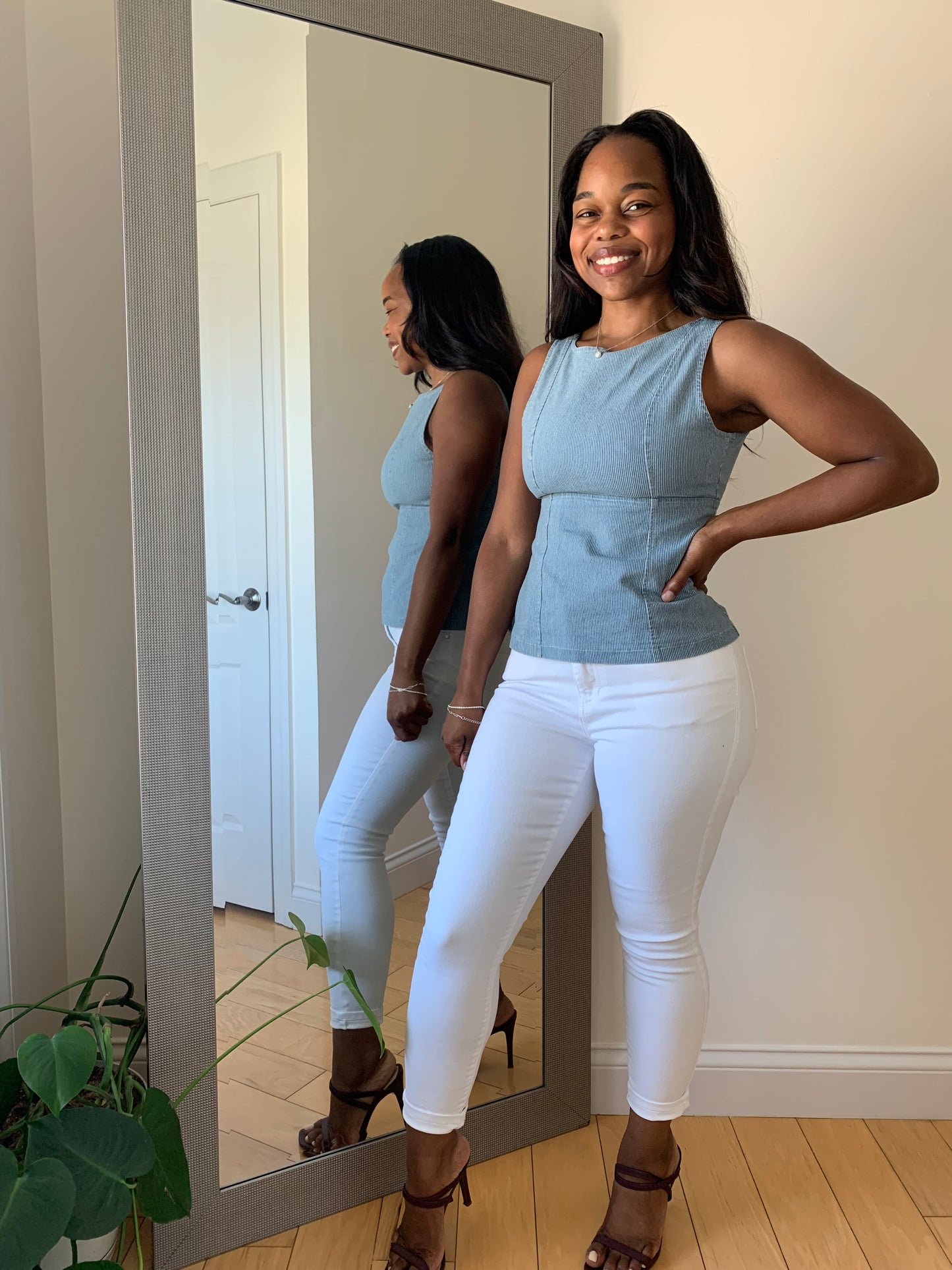 The Noelle Tank – Stripe Denim